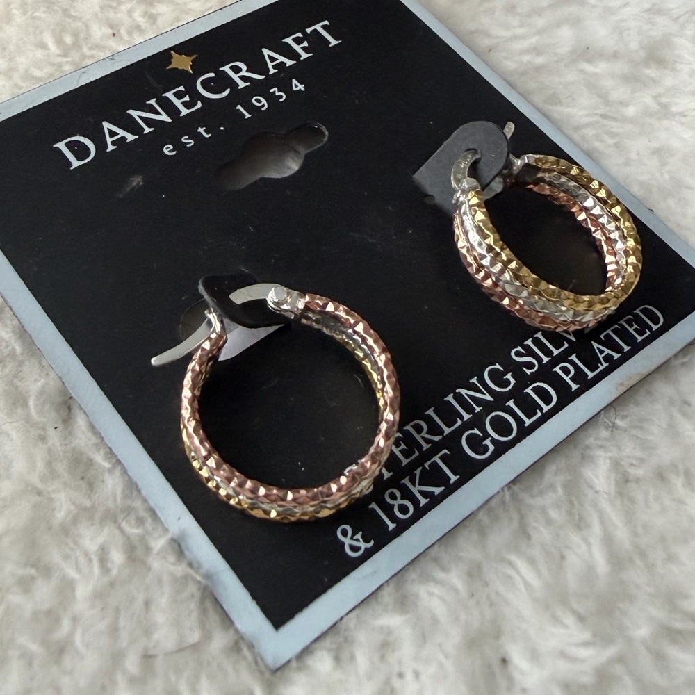 Danecraft Sterling Silver and Gold Plated Braided Hoop Earrings